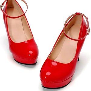 Women's WUIWUIYU Cosplay Platform Ankle Strap Stiletto Heel, Size 10 - Red